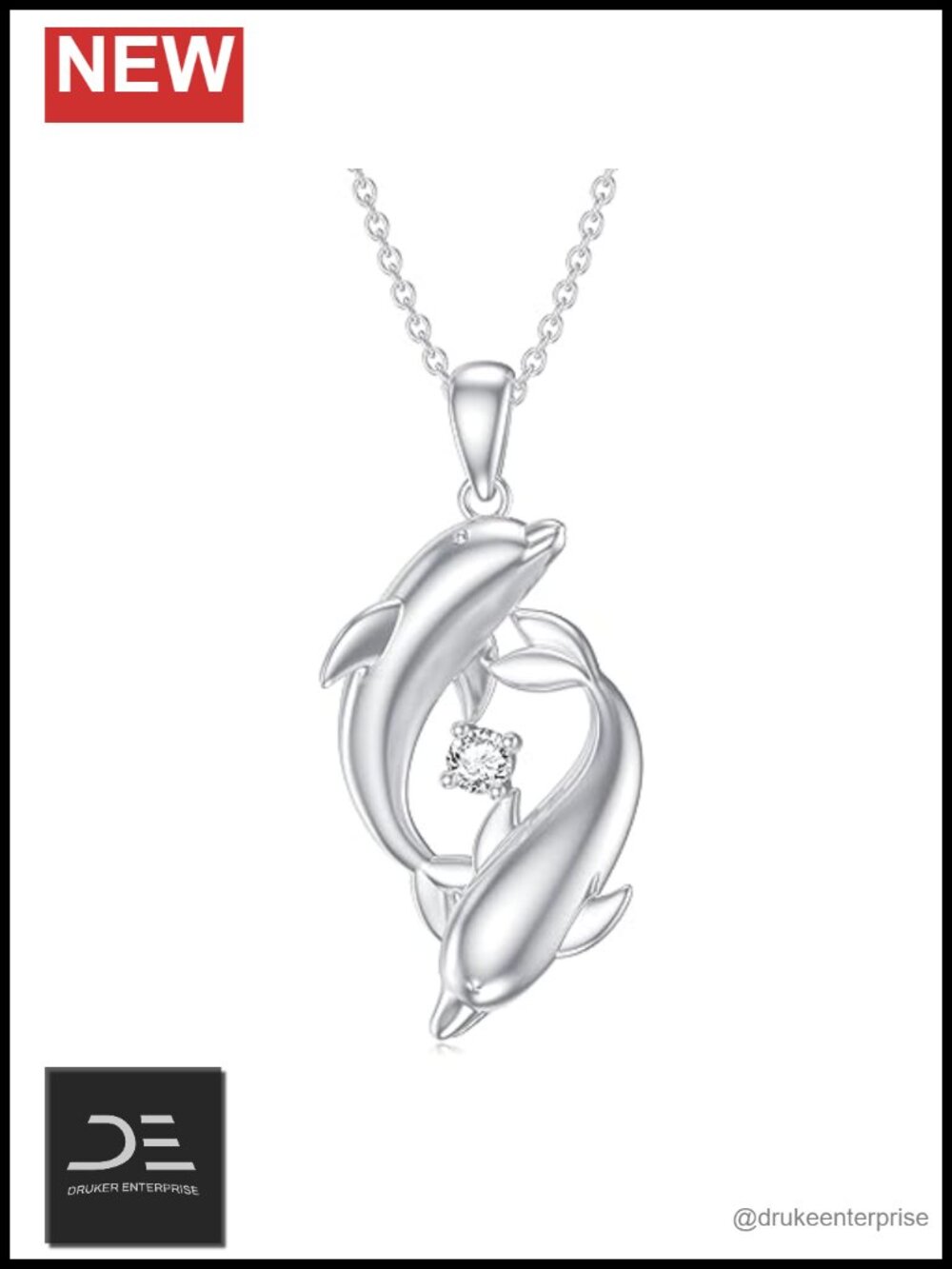 Sterling Silver Dolphin Pendant Necklace Lab Grown Diamond Jewelry Gift